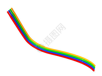 带绝缘的彩色电线软管黄色绿色线条红色电缆纤维蓝色电源线金属图片
