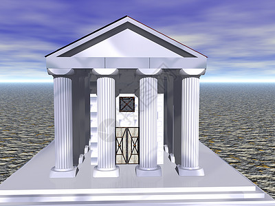 古罗马或希腊文大厅名人堂门廊建筑红色寺庙石头图片