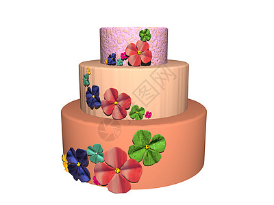 三层彩色装饰的结婚蛋糕面团甜点蓝色绿色红色奶油塔蛋糕图片
