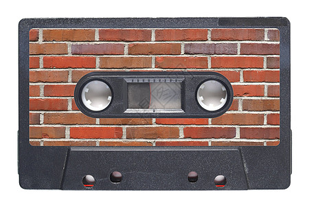 带砖墙标签的磁带盒红色磁带建造模拟记录建筑学技术音乐图片