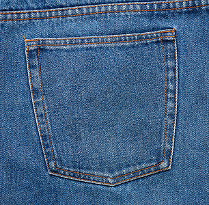 蓝色牛仔裤背口袋 有棕色线缝合图片