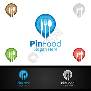 Pin健康食品贴板模版 用于菜单餐厅或咖啡厅 叉子 勺子和叶叶的有机矢量设计营养叶子饮食食堂厨房厨师品牌沙拉别针酒吧图片
