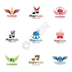 配有笔记和播放概念的音乐Logo玩家旋律音乐播放器嗓音脉冲社交歌曲视频唱歌媒体图片
