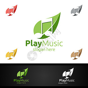 配有备注和叶子概念的音乐Logo图片