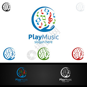 配有笔记和手语概念的音乐Logo图片