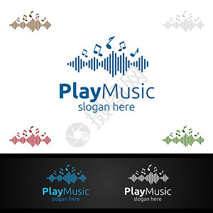 配有笔记和播放概念的音乐Logo标识社交工作室播送媒体视频生产音乐播放器歌手玩家图片