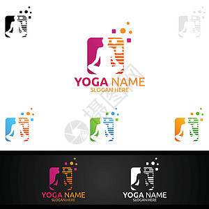 Yoga和Lotus花花徽标 带有  健康螺旋  概念和人类光影健身房花园叶子日出头脑按摩沙龙治疗宗教康复图片