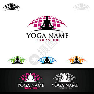 Yoga和Lotus花花徽标 带有  健康螺旋  概念和人类光影冥想身体沙龙康复灵魂叶子标识生态宗教精神图片