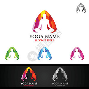 Yoga和Lotus花花徽标 带有  健康螺旋  概念和人类光影咒语生活沙龙温泉生态按摩康复日出中心运动图片