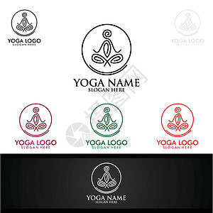 Yoga和Lotus花花徽标 带有  健康螺旋  概念和人类光影日出叶子生态头脑花园运动冥想康复中心健身房图片
