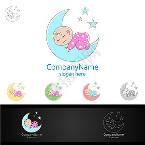Babyshop 或 Babystore 概念的可爱婴儿睡眠矢量标志设计背景图片