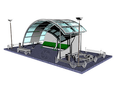 配有屋顶和座位的公共汽车车站公车巴士交通天气紫色玻璃保护公交庇护所背景图片