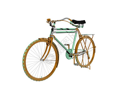 带购物篮的绿色自行车两轮车踏板驾驶交通工具瘢痕水瓶车把运动蓝色背景图片