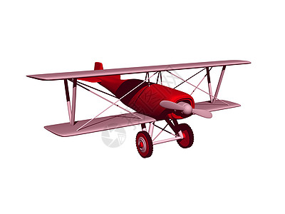 带有螺旋桨的旧双翼飞机翅膀单元尾部飞行机壳天空红色蓝色座舱图片