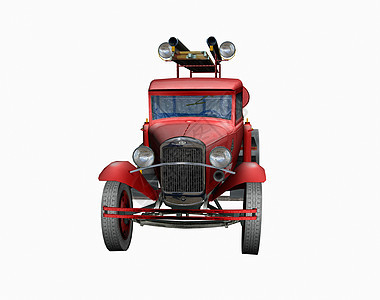 配有梯子和水管的旧红火机消防车红色汽车人员摩托车救援水带警笛管道消防图片