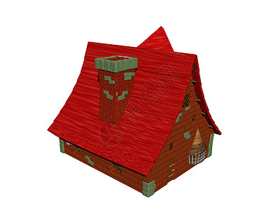 红色红卡通屋 屋顶铺满了天花板漫画度假卡通片建筑结构前院房子住宅小屋树木图片