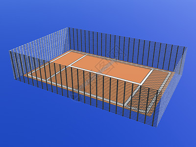 Ash网球法院 设有标志和栅栏红土网球运动场红色比赛运动网球场天空球类闲暇图片