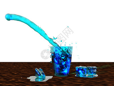 热水喷气器和装有冰立方体的玻璃杯中的水滴冰块玻璃水坑图片