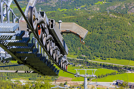 挪威滑雪升降机全景 Hemsedal滑雪中心在Viken的Hemsedalis莲属滑雪胜地远足摄影铁线中心村庄山脉旅行图片