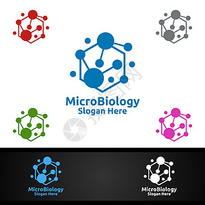 微生物学 生物技术 化学或教育设计概念的微科学和研究实验室标志插图健康原子植物生态生物学测试实验细胞液体图片