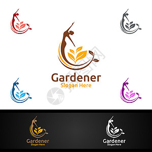 配有绿色花园环境或植物农业设计说明的仙子园艺人Logo图片