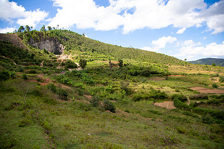 山上布满植物和蓝天空 云雾小蓝色砂岩农村公园栽培热带国家观光农业高原图片