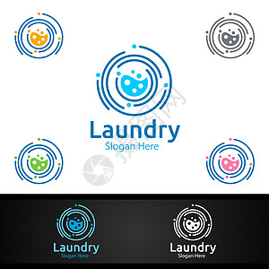 装有衣物 水和洗涤概念的洗衣干洗生态商业气泡身份蓝色服务公司肥皂衣架打扫图片