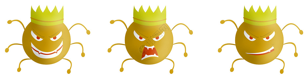 Corona病毒的黄色漫画 与白种背景隔绝 Covid-19 病毒说明 疾病和流行病的坏面孔图片