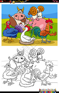 农场动物团体卡通画插图彩色书页图片