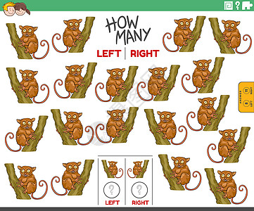 计算卡通塔西耶动物的左和右照片图片