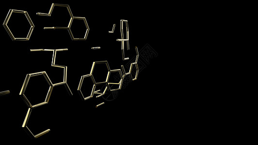 黑色背景高清结构分子通信的 3d 金金属六边形 Dna 原子 神经元 科学概念设计 带点的连接线 医学 技术 化学 科学图片
