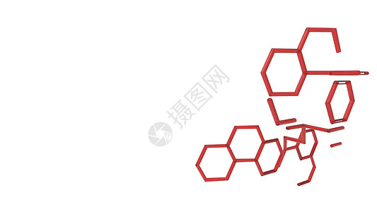 白色背景上的 3d 红色玻璃六边形高清结构分子通信 Dna 原子 神经元 科学概念设计 带点的连接线 医学 技术 化学 科学图片