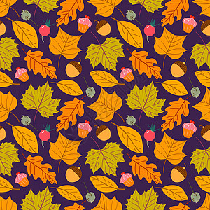 橙色 米色 棕色和黄色的橡子和秋橡树叶的无缝图案 非常适合墙纸 礼品纸 图案填充 网页背景 秋季贺卡背景图片