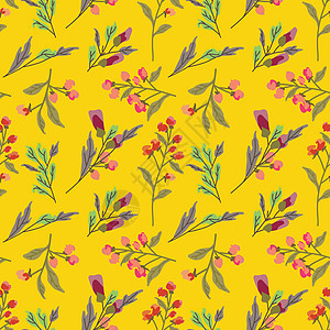 无缝的可爱花卉矢量模式背景 黄色背景的花朵模式图片