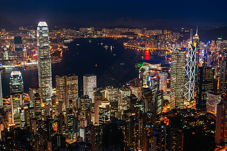 黄昏时香港天际场景高楼建筑学全景景观码头旅游城市建筑物摩天大楼图片