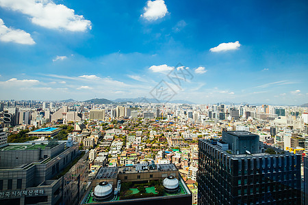 韩国首尔的日间视图街道场景生活建筑全景地标建筑学商业景观城市图片