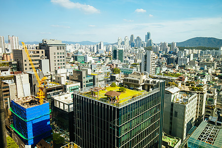 韩国首尔的日间视图景观街道市中心城市天空办公室首都商业全景建筑学图片