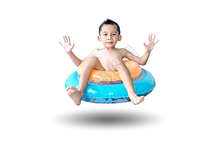 男孩和游泳环男生童年假期管道水池戒指蓝色孩子泳装乐趣图片