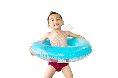 男孩和游泳环微笑假期快乐乐趣泳装童年管道蓝色管子男生图片