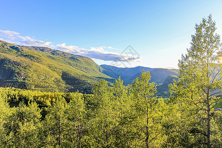 美丽的日落全景 挪威 海姆塞达山图片