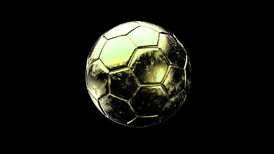 以黑色背景隔离的黄色足球金属球 FootForm 3d 表示插图墙纸游戏乐趣团队优胜者世界皮革标识运动杯子图片