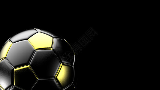 以黑色背景隔离的黄色和黑色足球金属球 FOF 3D 表示插图墙纸竞赛运动优胜者游戏体育场皮革比赛框架标识图片