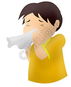 男孩用手帕打他的鼻子 婴儿冷却 生病的少年擦鼻孔 平板卡通2D插图图片
