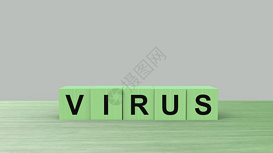 病毒 — 桌面水平 ver 灰色背景 HD 上的绿色字木立方体 电晕病毒 受感染的木材 在线黑客攻击 流行病 危险的中国疫苗 医图片
