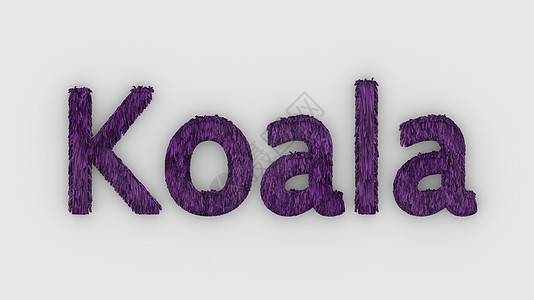 考拉-白色背景上的 3d 字紫色 呈现毛茸茸的字母 澳大利亚动物 澳大利亚紧急情况 帮助消防标志设计模板 兽医诊所动物收容所无家图片