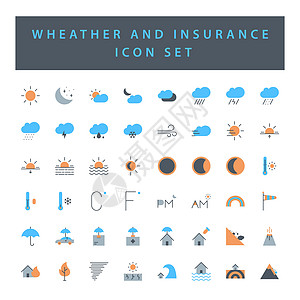 以及带有多彩的现代平板风格设计的天气保险图标图片