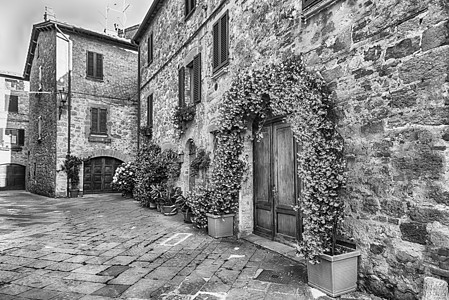 意大利托斯卡纳Pienza镇中世纪街道房子旅游地标城市石头村庄建筑学旅行建筑历史性图片