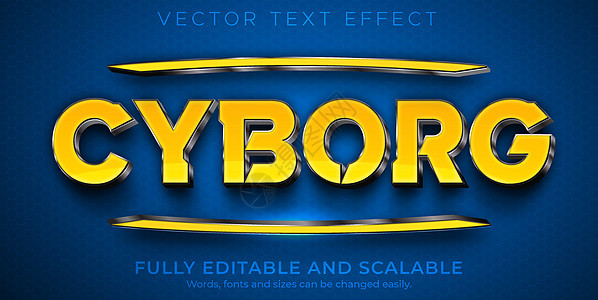 Cyborg 可编辑的文字效果 黄色金属3d文本样式图片