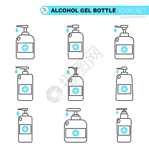 水泵瓶酒精凝胶平板图标设置线性干线图片