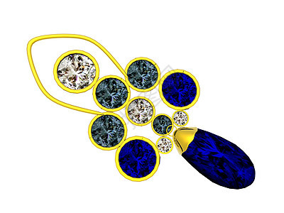 带有宝石的黄金首饰繁荣财富珠宝耳环项链点缀蓝色吊坠背景图片